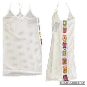 No Boundaries White Mesh Crochet Granny Square Inset Swim Cover Sz MED Cottage